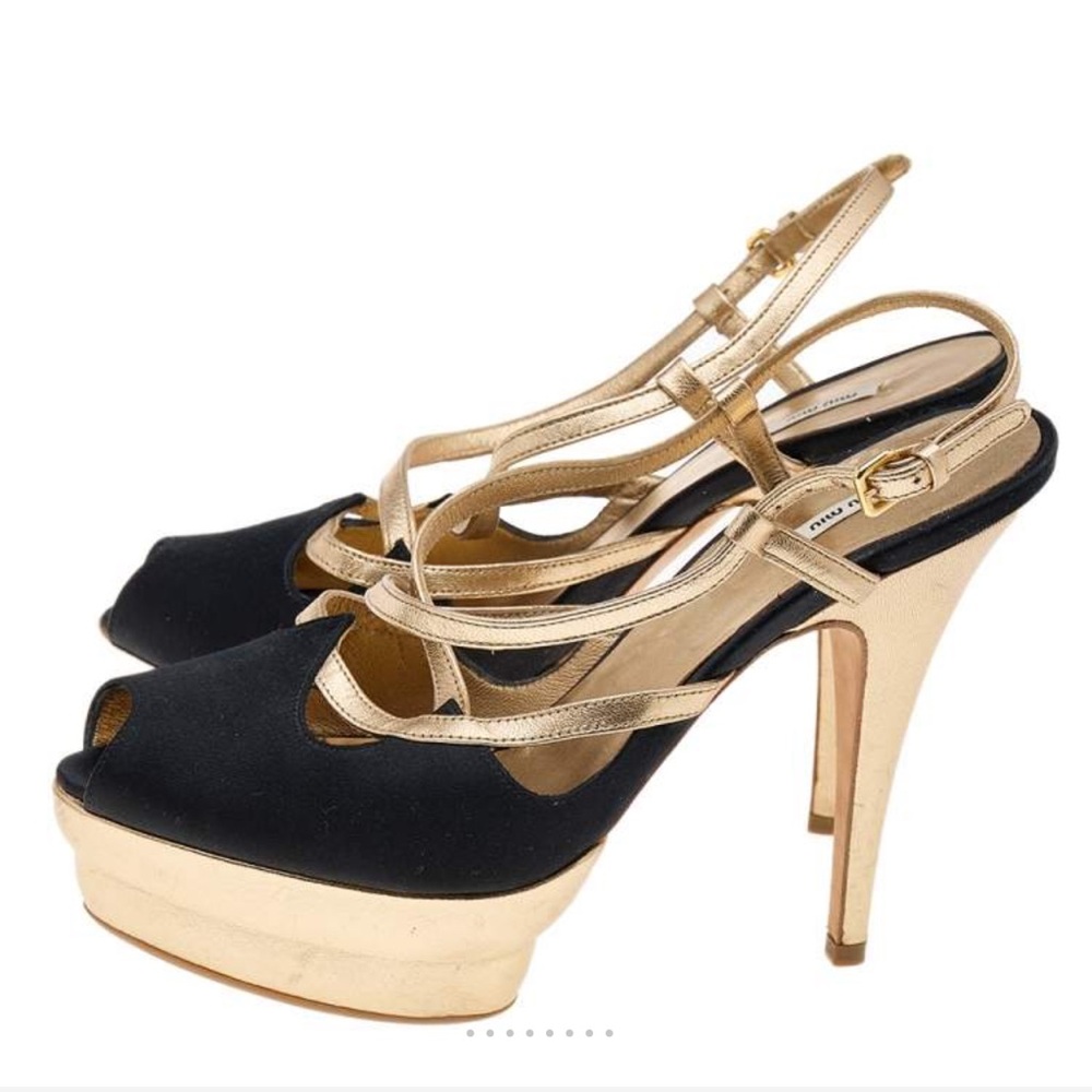 Miu Miu Black and Gold Platform Heels - Picture 2 of 14